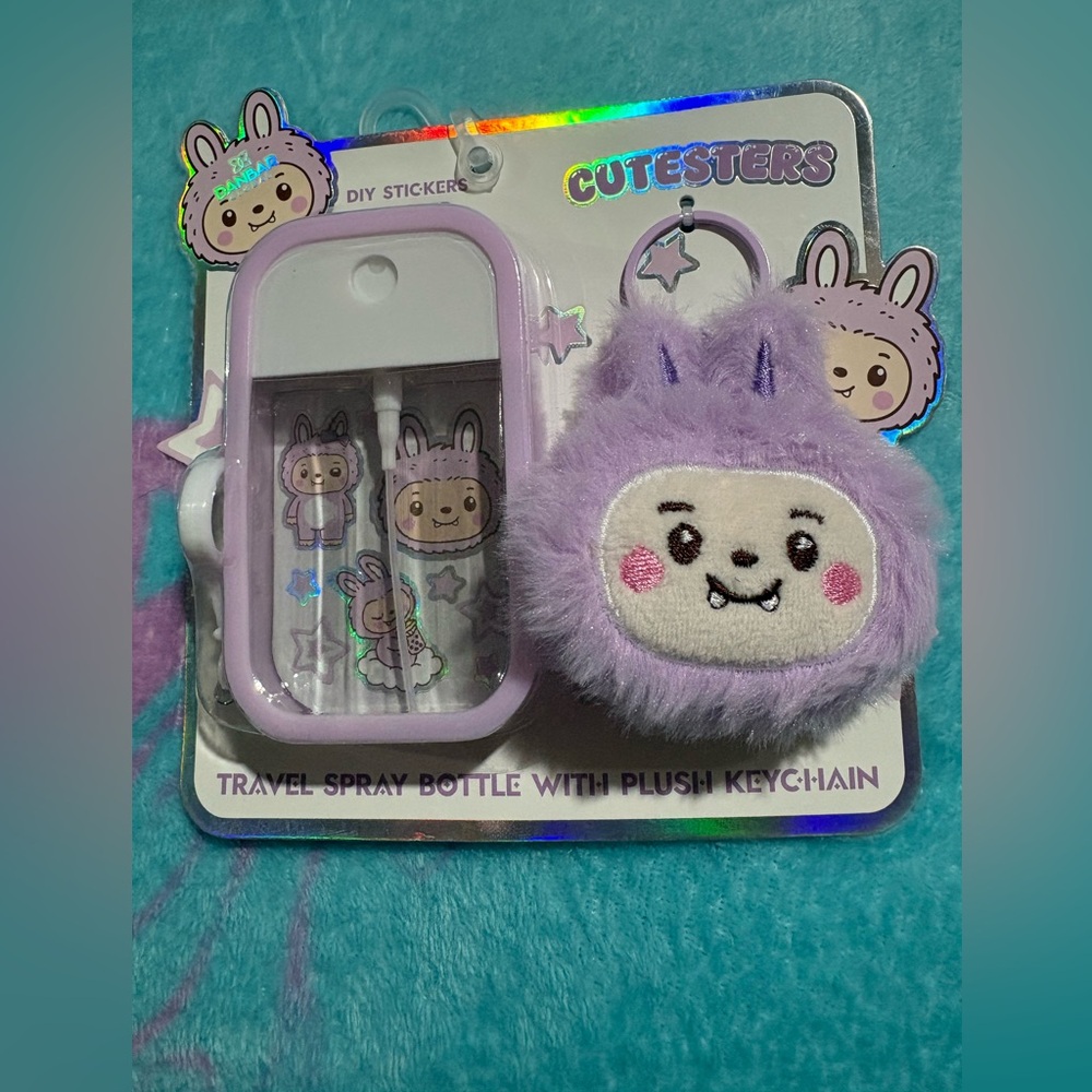 Purple Plush Keychain with Travel Spray Bottle
